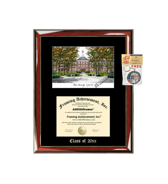 Miami University of Ohio Diploma Frame Emboss Lithograph Premium Wood Glossy Prestige Mahogany with Gold Accents Single Black Matted University Graduation Diploma Frame