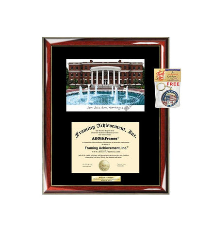University of Mary Washington Diploma Frame Lithograph UMW Premium Wood Glossy Prestige Mahogany with Gold Accents - Single Black Mat - University Diploma Frame