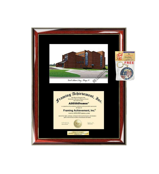 Northeastern Illinois University Diploma Frame Lithograph Premium Wood Glossy Prestige Mahogany with Gold Accents Single Black Matted Graduation University NEIU Diploma Frame