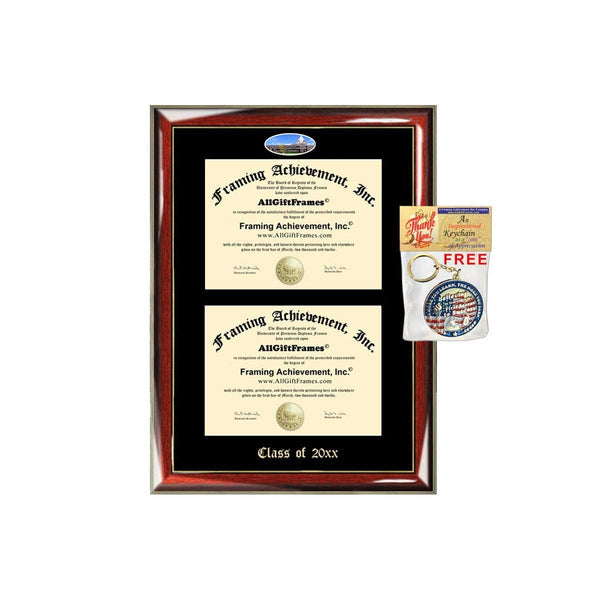AllGiftFrames Double Certificate Frame Xavier University of Ohio School Embossed Fisheye Campus Photo Dual School Two College Majors Custom Diploma Holder