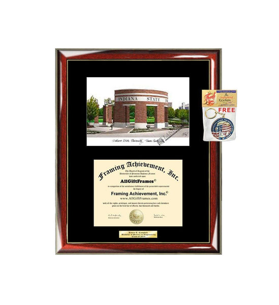 AllGiftFrames Indiana State University ISU Diploma Frame Lithograph Degree Graduation Framing Black Matted Engraved Custom University Graduate Gift Holder Case