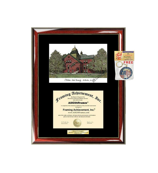 Oklahoma State University Diploma Frame Lithograph OSU Degree Frames Certificate Graduation Gift Glossy Prestige Mahogany Accents Single Black Matted University Diploma Frame