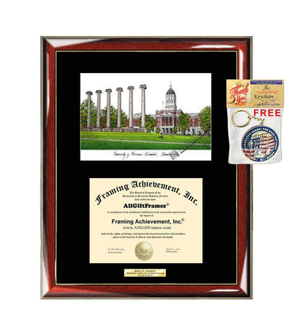 AllGiftFrames University of Missouri Diploma Frame Lithograph Degree Graduation Framing Black Matted Engraved Custom University Graduate Gift Holder Case