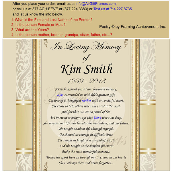 Memorial Sympathy Gift Frame Remembrance Bereavement Condolences Poem For Loss Of Loved One Sympathy Plaque