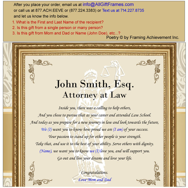 Personalized Law School Graduation Gift for Attorney Lawyer Congratulation Plaque Passing Bar College of Law University Present