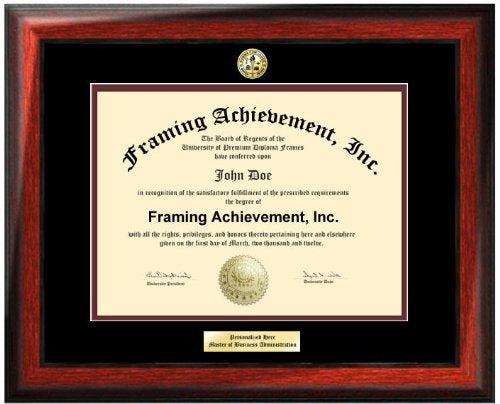 Engraved Diploma Frame Satin Rich Mahogany Graduation Diploma Framing College Major Logo Top mat Black Inner Maroon University Frames