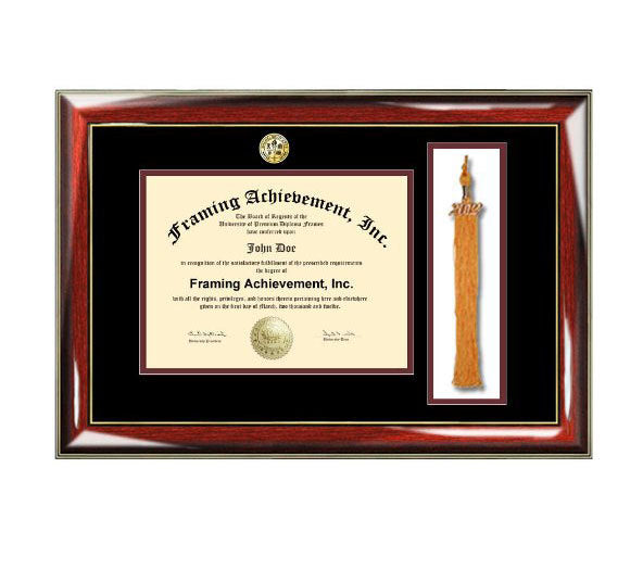 University Tassel Diploma Frames - Graduation Tassel Box Frames College Major Seal Logos - Top mat Black Inner Maroon Glossy Prestige