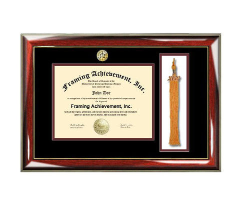 University Tassel Diploma Frames - Graduation Tassel Box Frames College Major Seal Logos - Top mat Black Inner Maroon Glossy Prestige