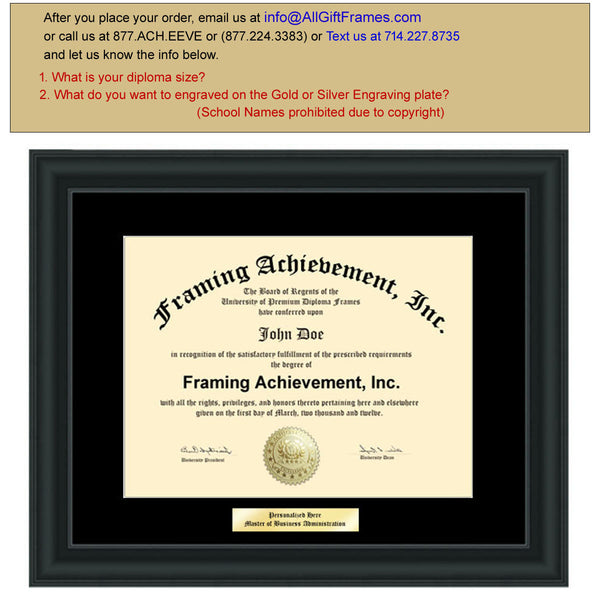 College Diploma Frame Engraving Plate Black Mat - Satin Black Graduation University Frames - Graduation Diploma Framing Certificate Plaques