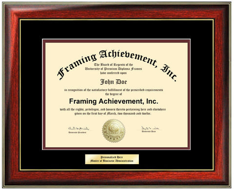 Engraved Certificate Frame College Diploma Frames - Framing Diploma Document Top mat Black Inner matted Maroon Satin Mahogany Gold Accents