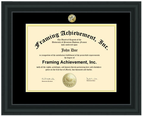 Diploma Frames University Certificate Frame - College Major Seal Logos Satin Matte Black Top matted Black Inner Gold Collegiate Degree Frame