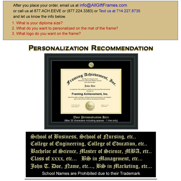College Diploma Frames University Graduation Gifts Graduates Satin Matte Black Top mat Black Inner mat Gold Certificate Frame Degree Plaque