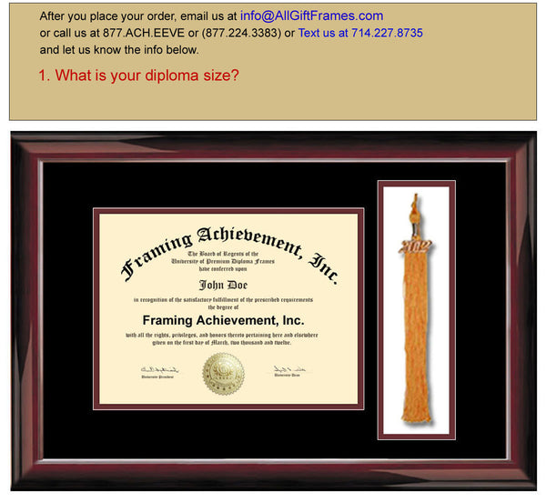 Graduation Tassel University Frames - College Tassel Box Degree Frame Top mat Black Inner Maroon Glossy Traditional Mahogany Document Plaque