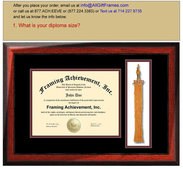 Graduation Tassel Holder Diploma Frames College Degree Framing Top mat Black Inner Maroon Satin Rich Mahogany Diploma Tassel High School