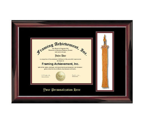 University Tassel Graduation Diploma Frame College Gift Graduate Top mat Black Inner mat Maroon Glossy Traditional Mahogany Embossed Frame