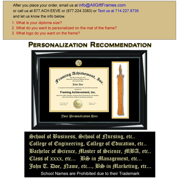 Graduation Tassel Frame University College Major Logo Frame Top mat Black Inner Gold Glossy Majestic Black Tassel Holder Graduate Gift