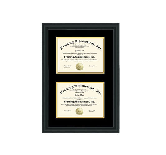 Double Diploma Frame Dual Certificate Frames Two Document Satin Rich Mahogany Top mat Black Inner matted Gold Double Document Plaque