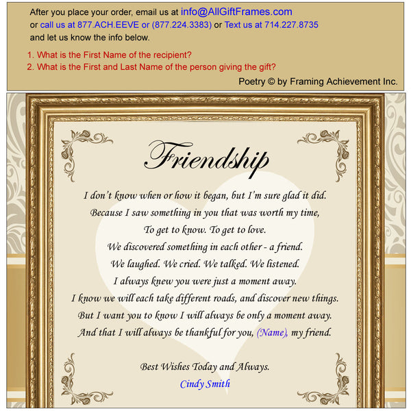 Personalized Poetry Friendship Poem Unframed 11x14 Matted Best Friends Poem Birthday Present