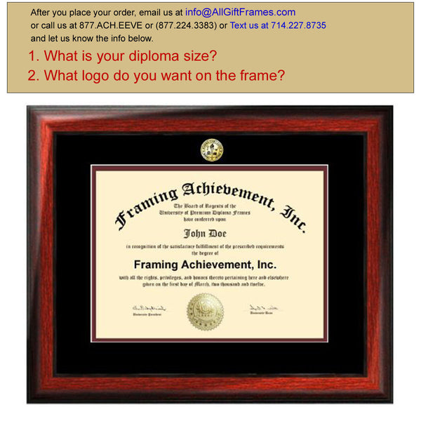 University Diploma Frames College Graduation Degree Frames College Major Seal Logos Satin Rich Mahogany Top matted Black Inner Maroon