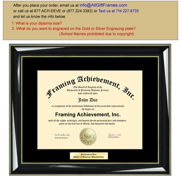 Graduation Diploma Frames Single Black Mat - Glossy Black with Gold Accents - College Diploma Framing Gifts Certificate Frames Graduate