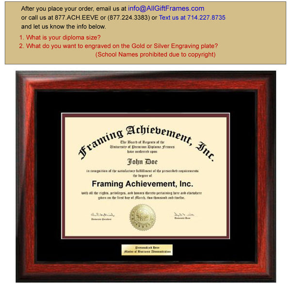 Diploma Frame University Diploma Plaques Certificate Frames Framing Diplomas Top mat Black Inner matted Maroon Satin Rich Mahogany Gifts