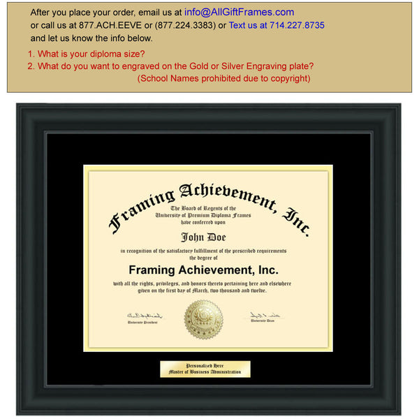 University Diploma Frames Graduation College Frames with Engraving Plate Certificate Frames Top matted Black Inner Gold Satin Rich Black