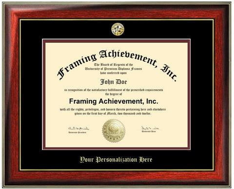 Embossed Diploma Frame College Major Logo Seal University Graduation Degree Frames Top mat Black Inner mat Maroon Satin Mahogany Gold Accent