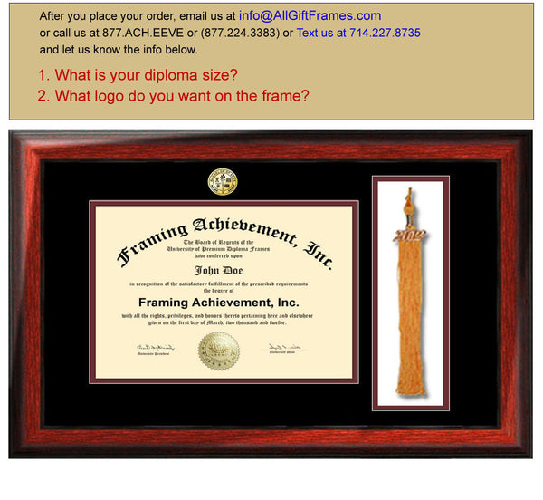 Graduation Diploma Frame Tassel Box University Degree Frame College Major Seal Logos Top mat Black Inner Maroon Satin Rich Mahogany