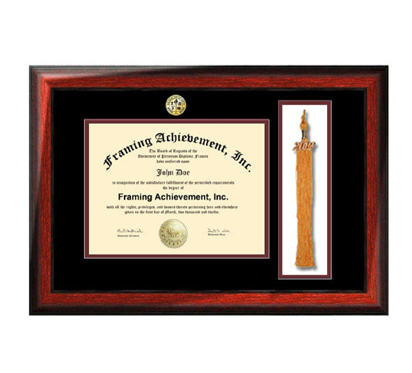 Graduation Diploma Frame Tassel Box University Degree Frame College Major Seal Logos Top mat Black Inner Maroon Satin Rich Mahogany