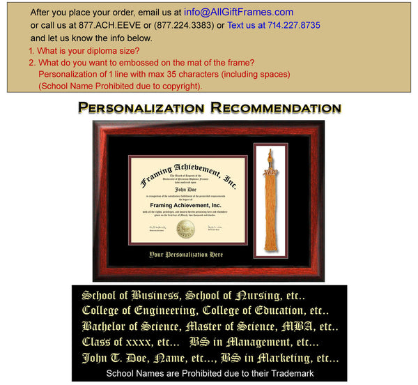 Tassel Holder Diploma Frame College University Graduation Degree Frames Top mat Black Inner mat Maroon Satin Mahogany Gold Embossed