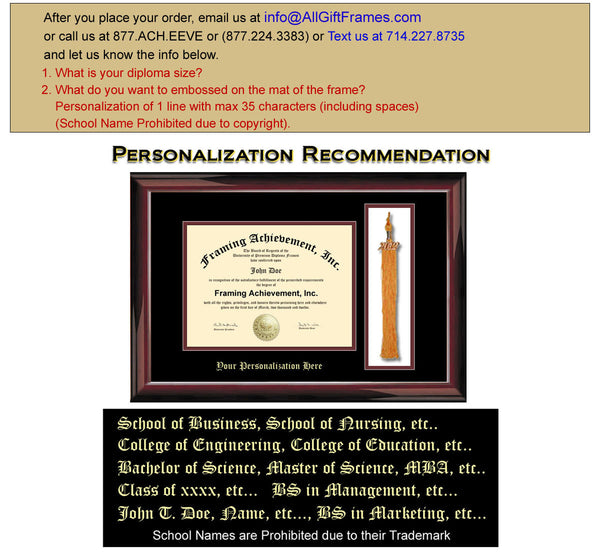 University Tassel Graduation Diploma Frame College Gift Graduate Top mat Black Inner mat Maroon Glossy Traditional Mahogany Embossed Frame