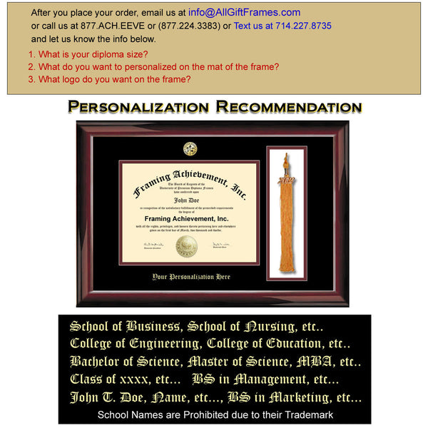 Embossed Diploma Frame Tassel Box University College Major Logo Frame Top mat Black Inner Maroon Glossy Traditional Mahogany Tassel Holder