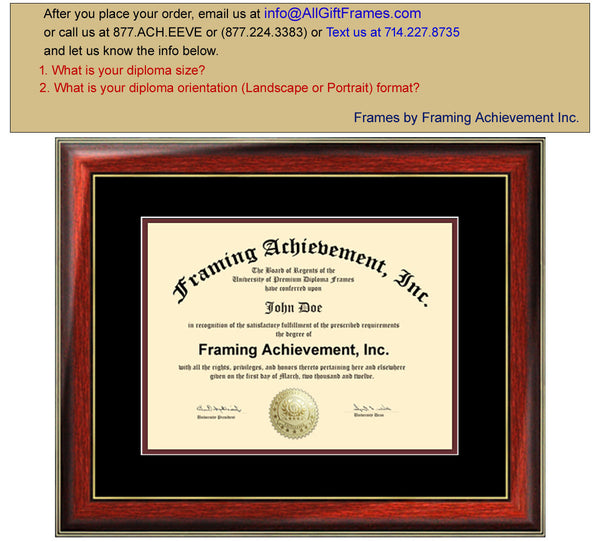 Document Certificate Frames College Degree Graduation Diploma Frame Satin Rich Mahogany Gold Accents Top matted Black Inner mat Maroon