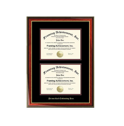 Dual Diploma Frame Double Certificate Frames Embossed Two Document Satin Rich Mahogany Gold Accents Top mat Black Inner matted Maroon