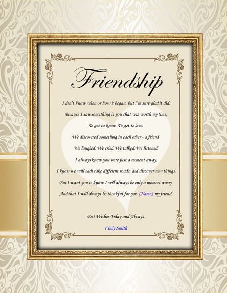 Personalized Poetry Friendship Poem Unframed 11x14 Matted Best Friends Poem Birthday Present