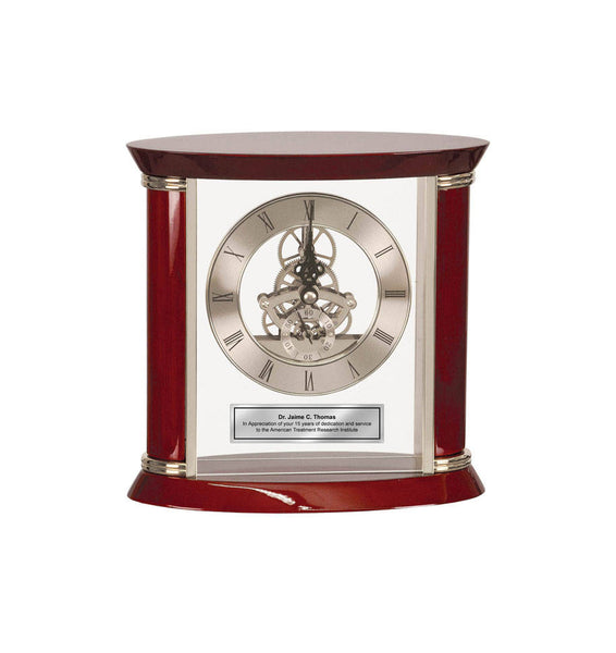 Engraved Desk Clock Personalized Silver Engraving Plate Wood Silver Glass Case Da Vinci Gear Table Clock Wedding Employee Award Retirement