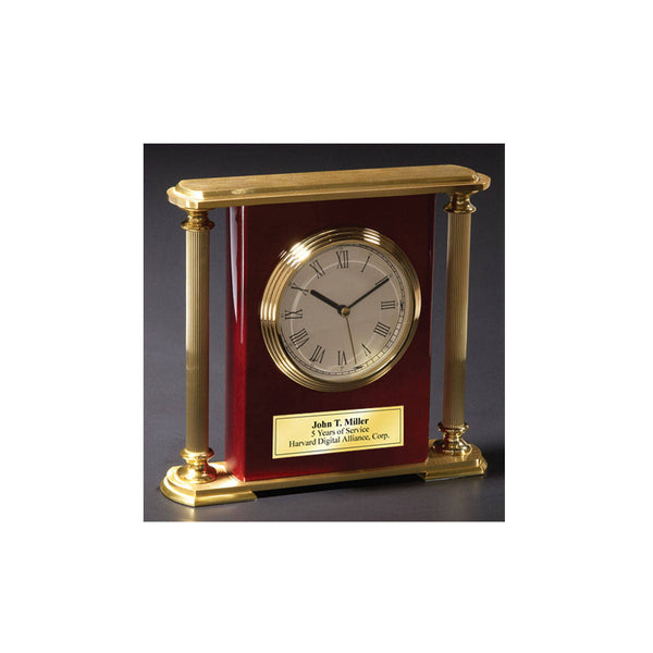 Engraved Clock Desk Table Shelf Clock Gold Brass Columns Wedding Retirement Anniversary Gift Employee Service Recognition Promotion Gift