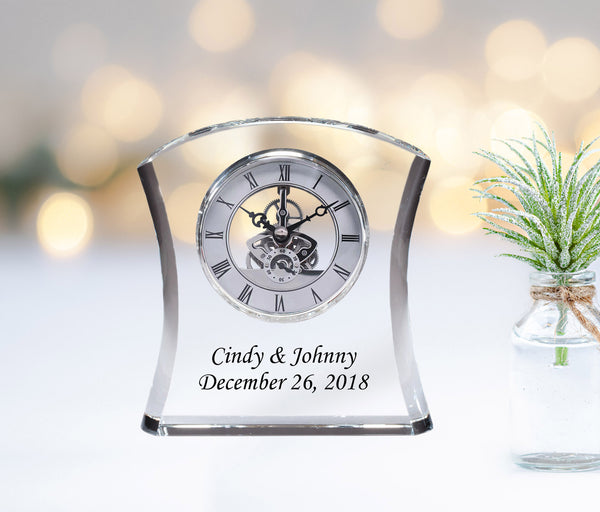 Etched Black Colorfill Engraving Personalization Tower Da Vinci Crystal Clock Silver Dial Desk Shelf Clock