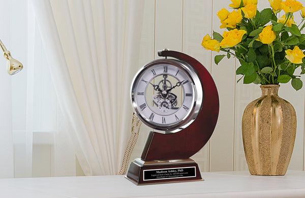 Luxurious Rotating Engineering Gear Display Desk Clock Aluminum Metal Casing Wood Wedding Gift Anniversary Graduation Engineering Retirement