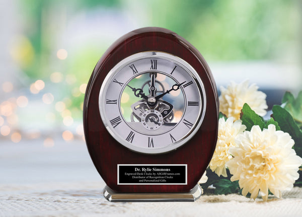 Engravable Black Engraved Archway Wood Accent Clock Custom Gift Timepiece Customized Congratulations Engineer Company Retirement Engineering