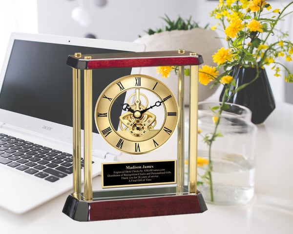 Personalized Gold Engraved Coworker Gifts Award Table Clocks Executive Corporate Present Service Employee Going Away Promotion Engineer